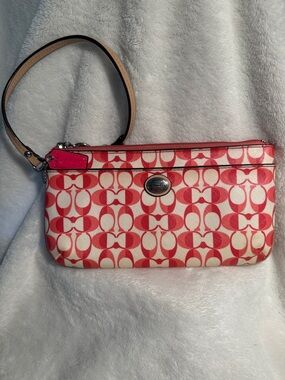 Coach Peyton Dream C Go-Go Red, Pink and Cream Signature Canvas Wristlet